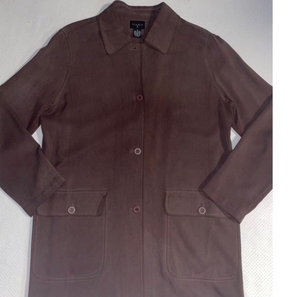 Studio 9 Woman's 100% Silk Jacket Brown Size 10 Button‎ Up Shirt Jacket W/Collar